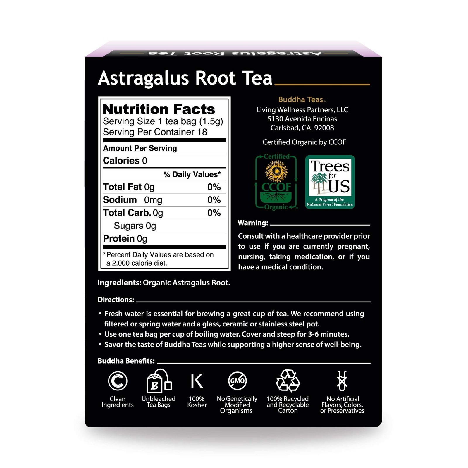 Organic Astragalus Root Tea – Kosher, USDA Organic, 18 Bleach-Free Bags