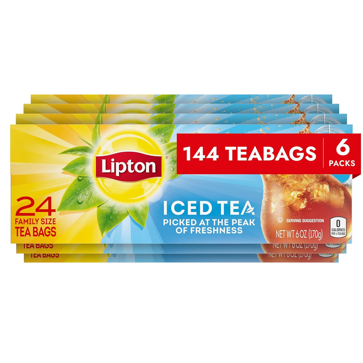 Lipton Unsweetened Iced Tea Bags, Family Size Zero Calories, 144 Total Tea Bags
