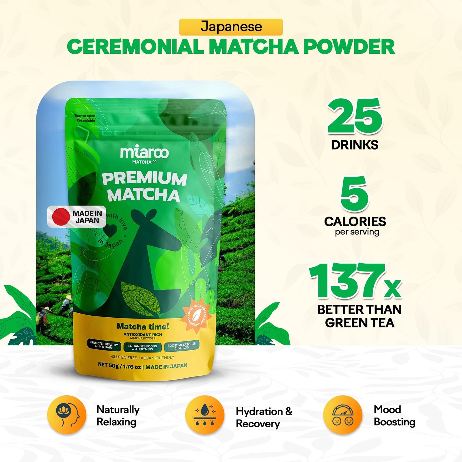 Japanese Ceremonial Matcha Green Tea – Coffee for Energy, Calm Focus & No Jit…