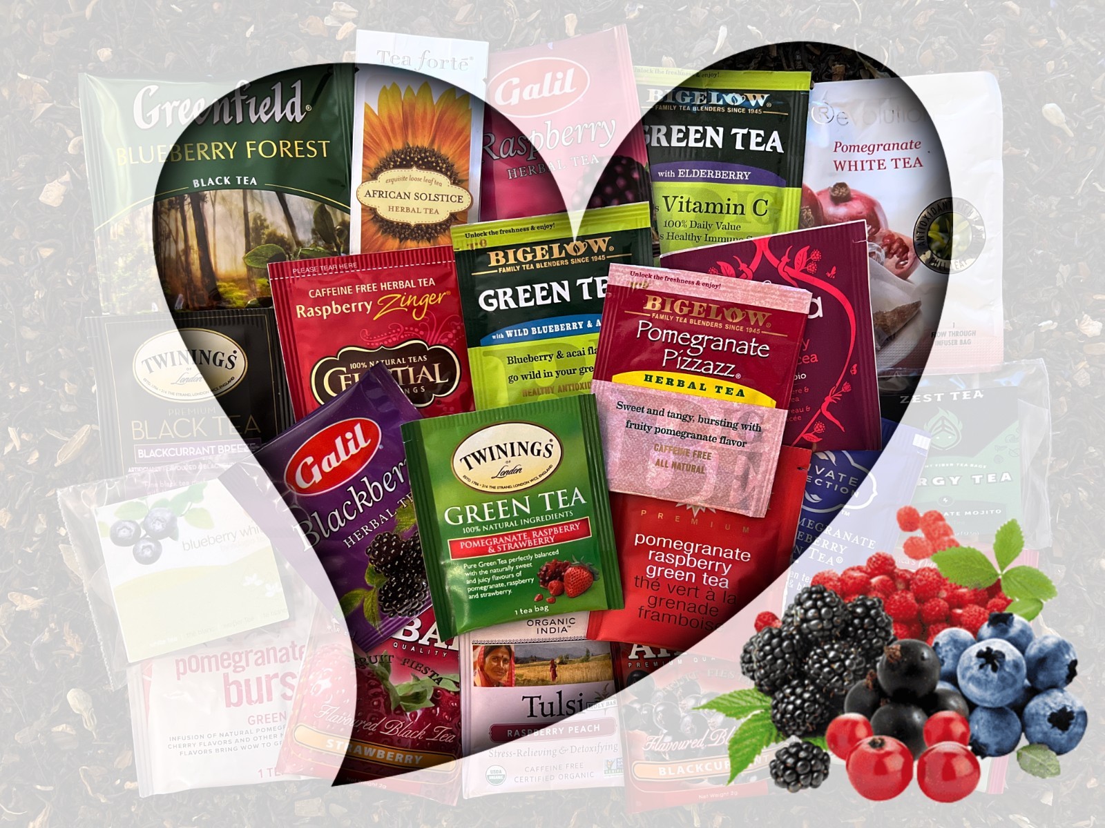 Berries – Summer Fruit Tea Bag Sampler Variety Pack – 24 Single-Serve Varieties