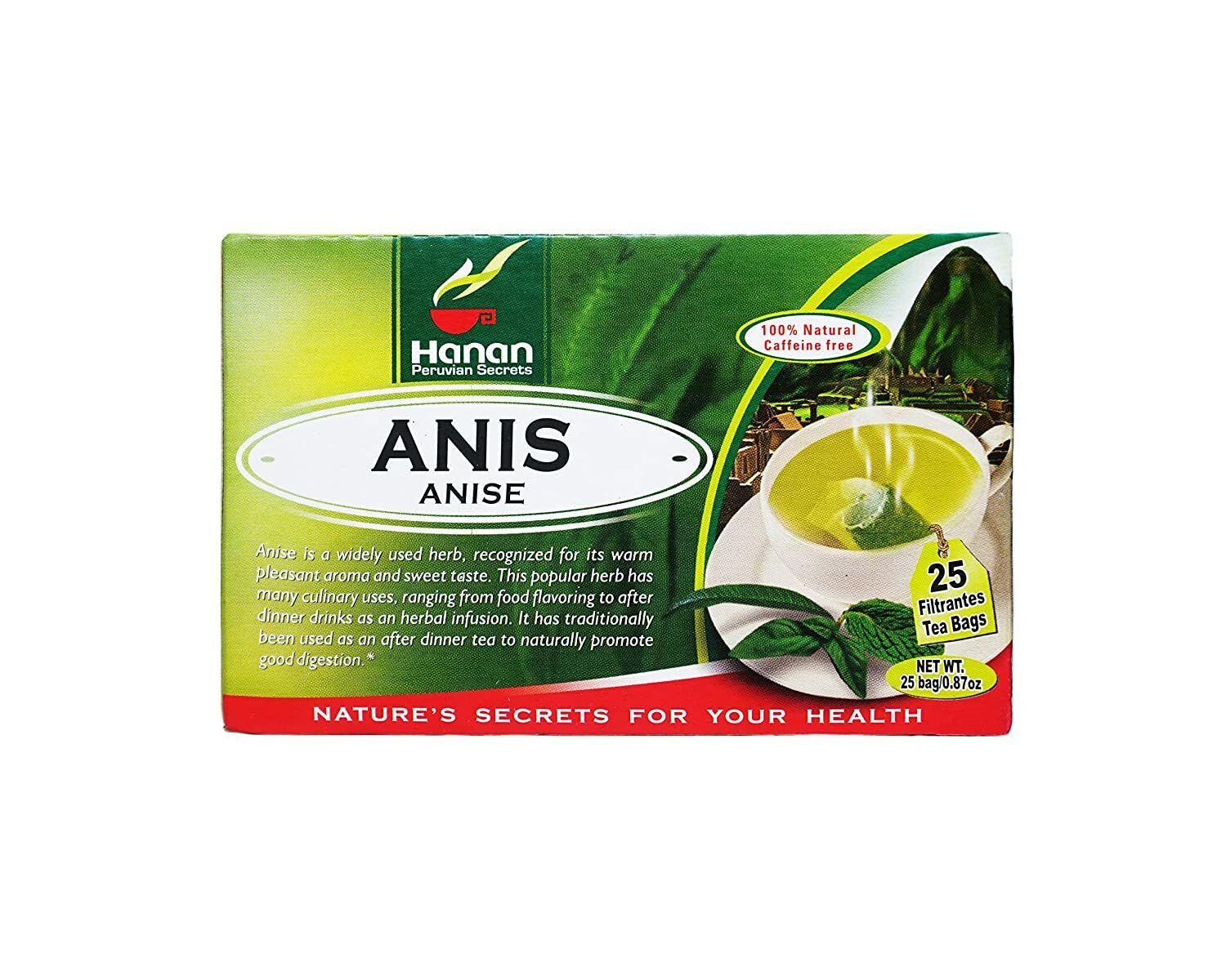 Hanan Peruvian Secrets Anis Herbal Tea | 100% Natural Anise | 25 Tea Bags |Natur