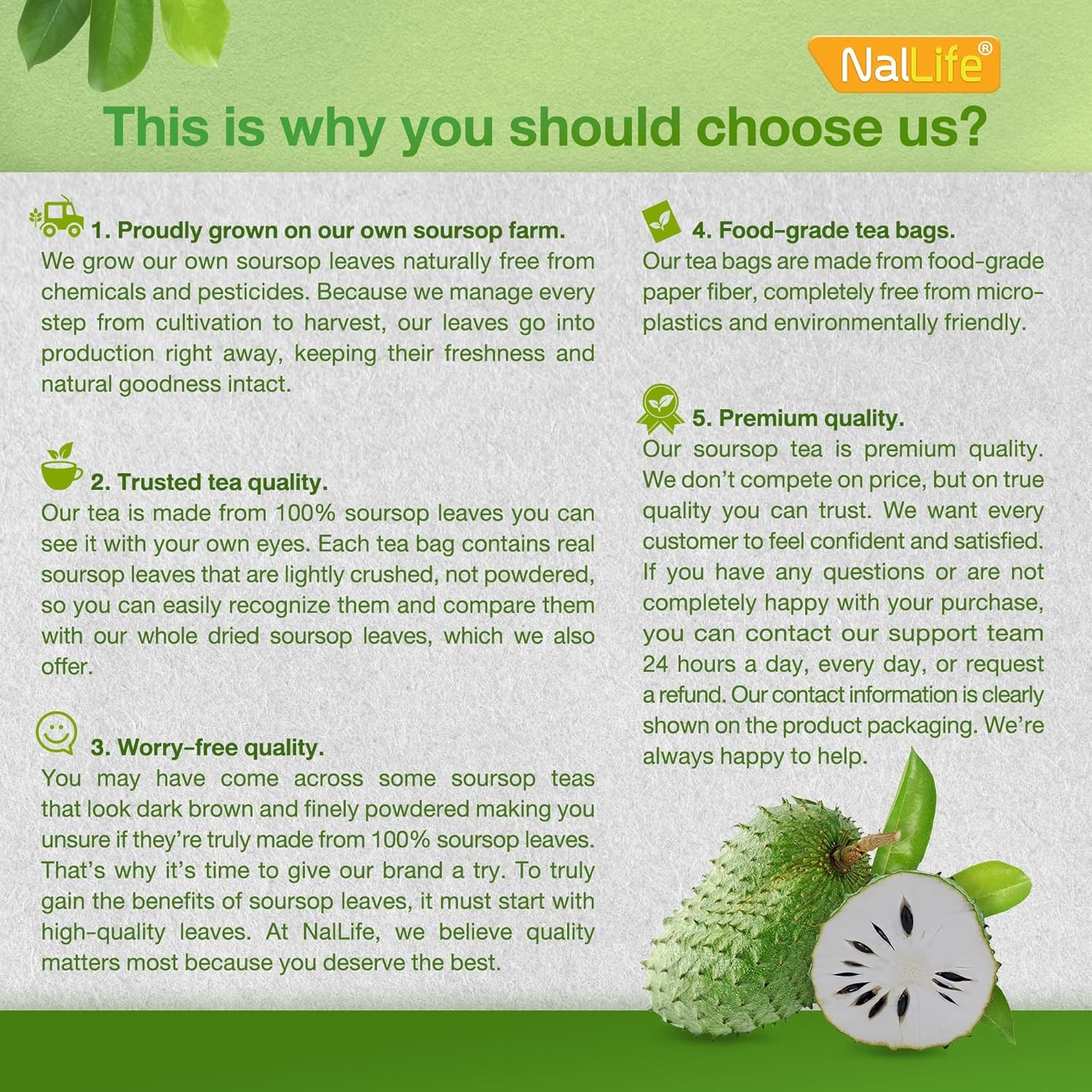 NalLife Soursop Tea Bags 30 Count Tea from 100% Soursop Leaves Caffeine Free No