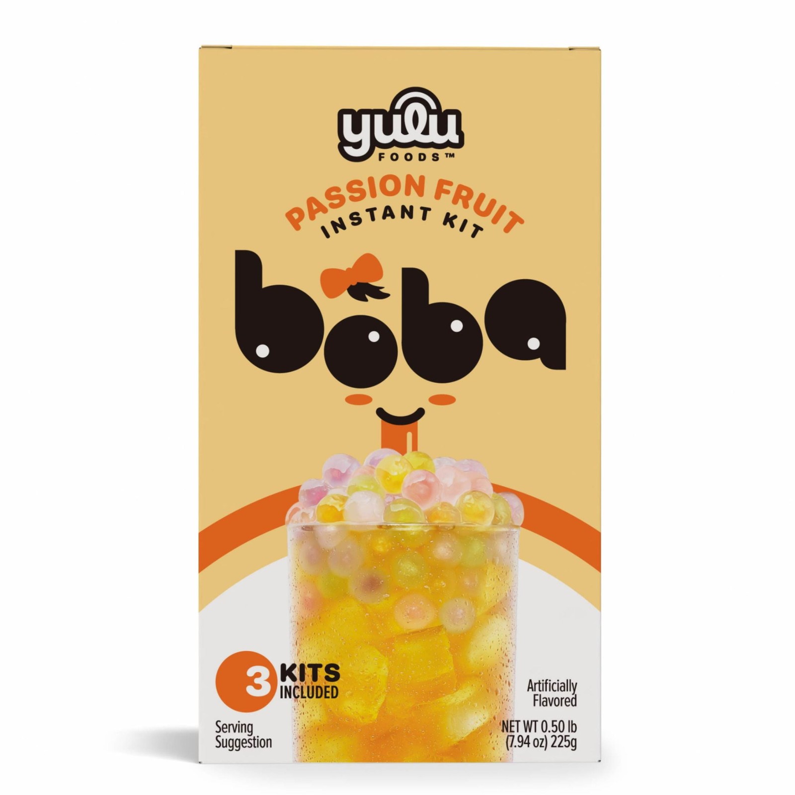 Yulu Instant Boba Passion Fruit, Bubble Tea Kit, 3 Drinks,NEW
