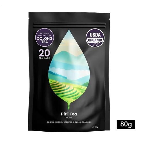 PiPi Tea Organic Oolong Tea Bags – Whole Leaf, 20 Bags (4g Each)