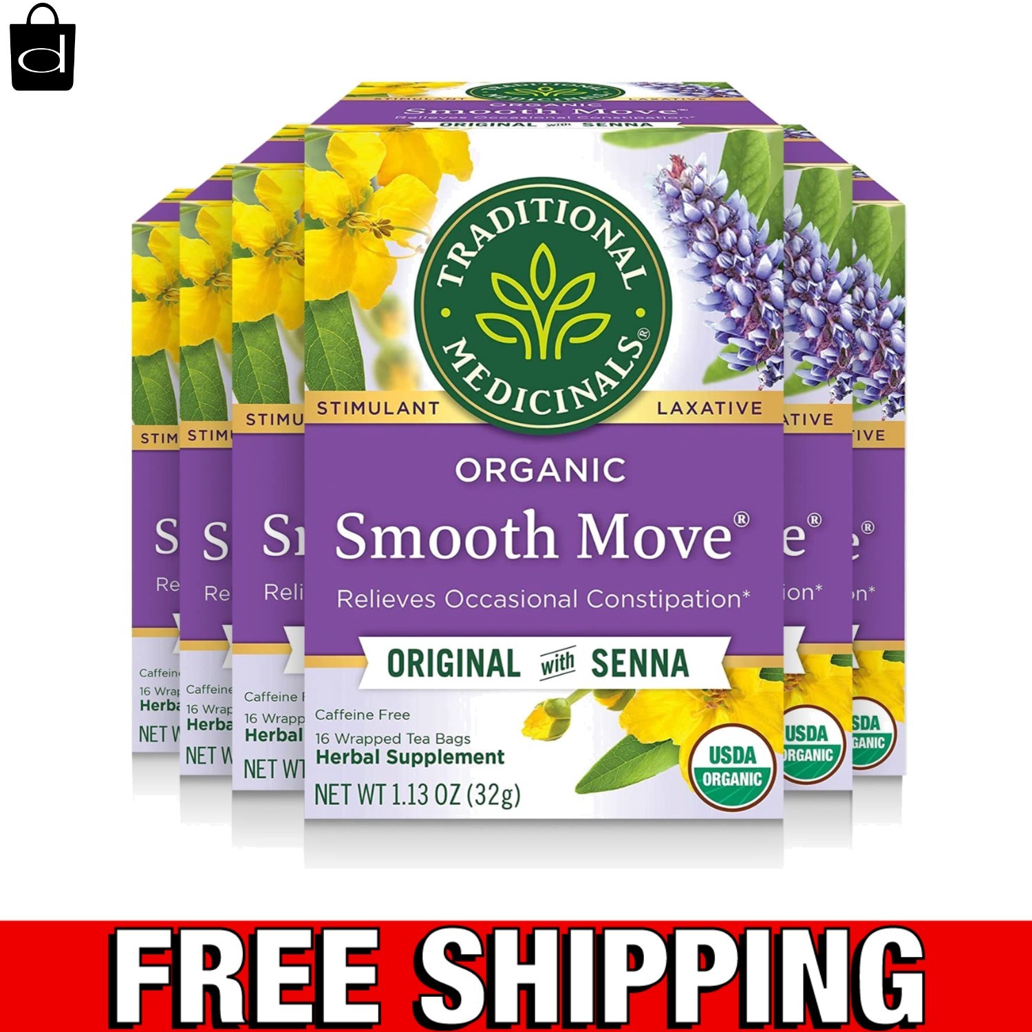 Traditional Medicinals Organic Smooth Move Tea, 96 Tea Bags (Pack of 6)