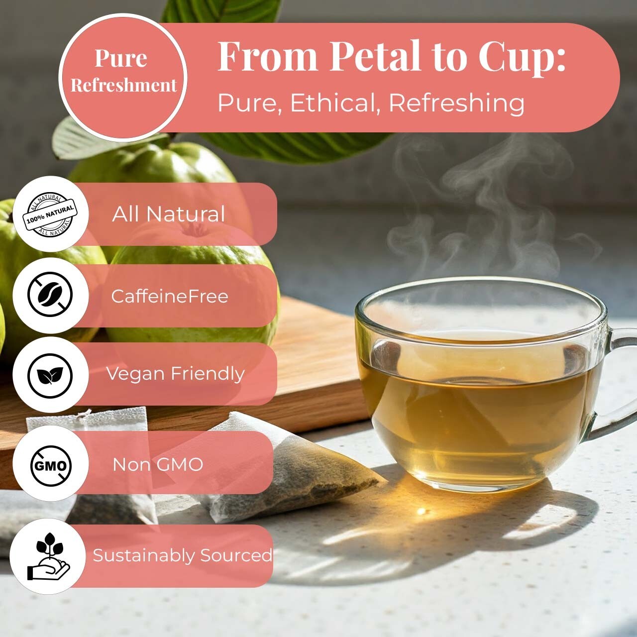50 Guava Leaf Tea Bags, Made with 100% Natural Guava Leaves, Herbal Tea