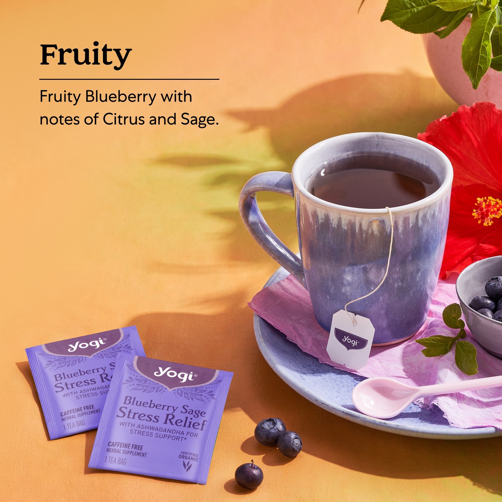 Yogi Tea – Blueberry Sage Stress Relief (4 Pack) 64 Organic Herbal Tea Bags