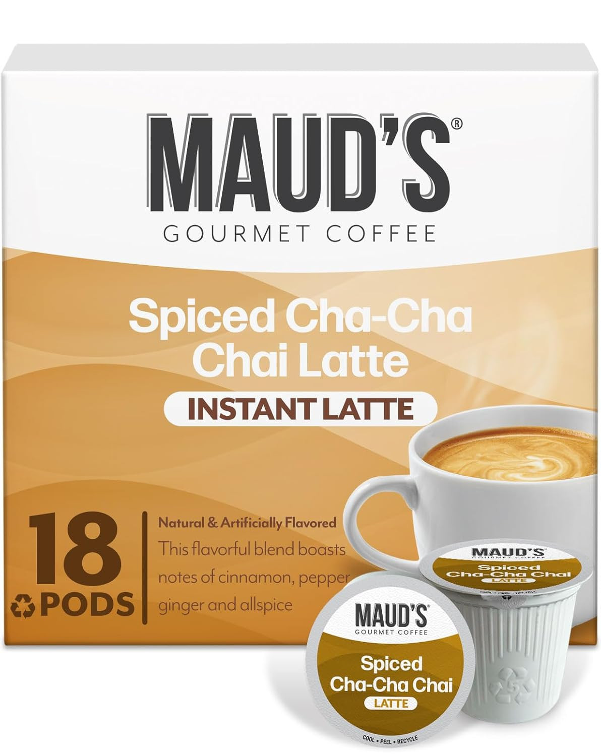 Maud’s Chai Tea Latte Pods, 18 ct, Recyclable Single Serve Tea Pods – 100% Gourm