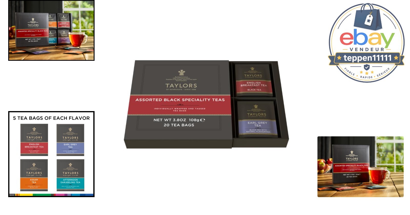 Black Tea Sampler, Assorted Variety Gift Box, 20 Teabags