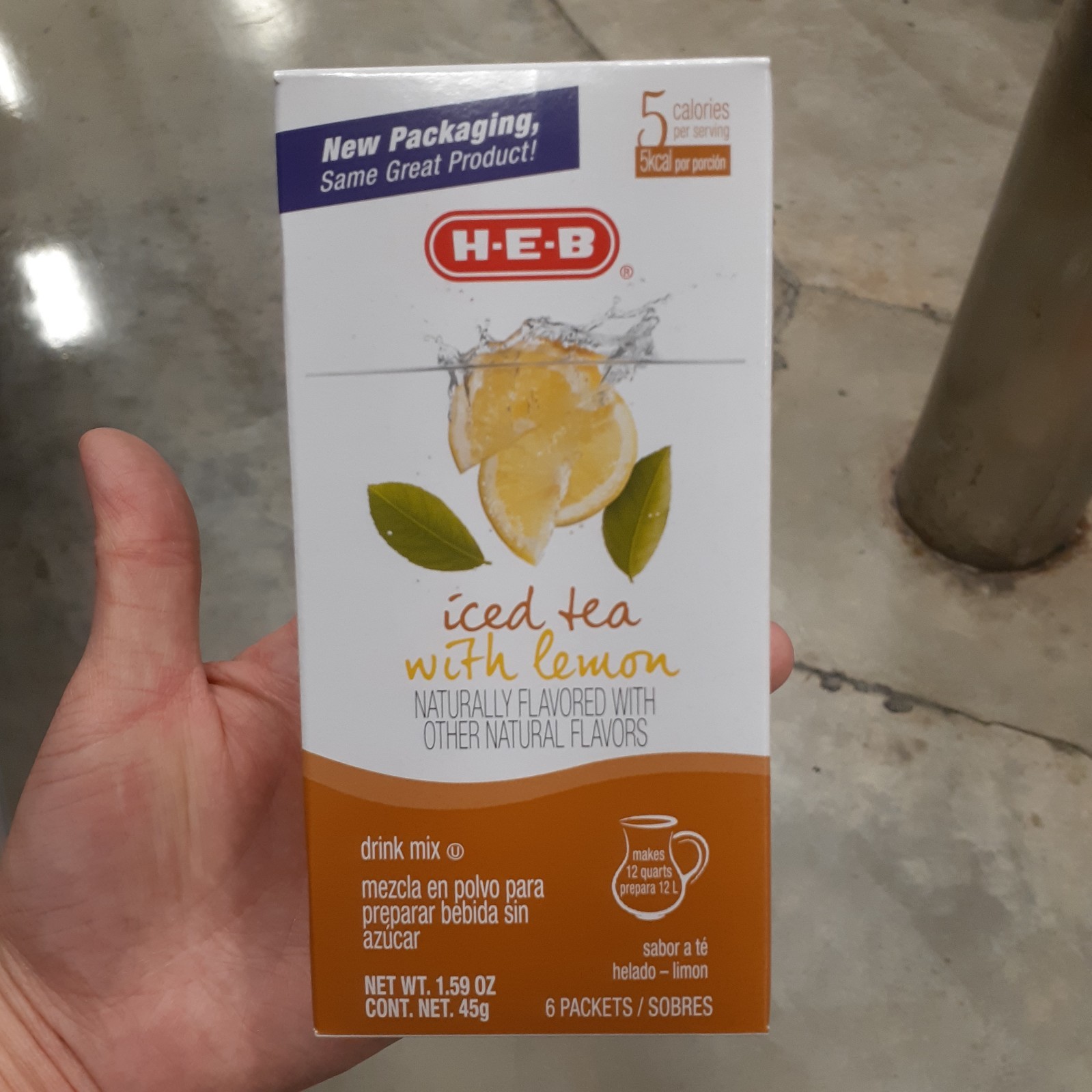 Iced Tea Drink Mix Packets Naturally Flavored 6 ct HEB- Lemon, Peach, Tropical