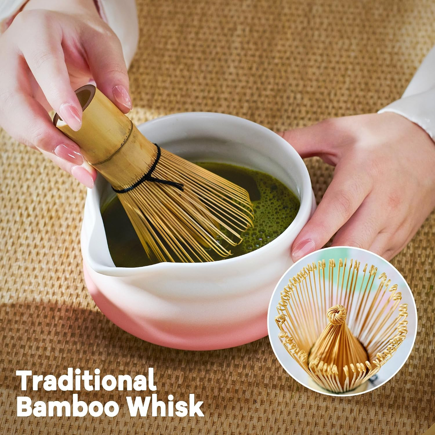 Matcha Whisk Set with Tea Caddy, Pink 8 Pcs Matcha Kit Includes Bowl
