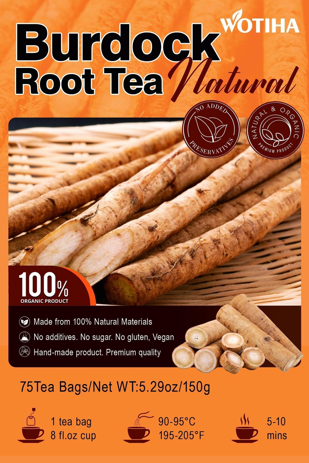 75 Count Burdock Root Tea Bags Natural Detox, Liver Support, Digestion Aid