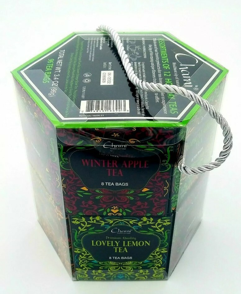 Chami 12 Flavor 96 Tea Bags Sachets Assortment of Winter Holiday Tea Gift Set