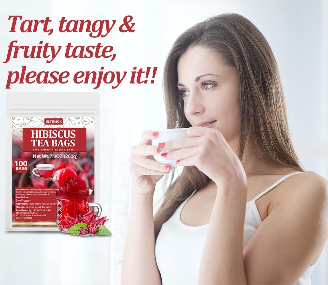 Premium Hibiscus Tea Bags,100 Tea Bags/7.06 Oz,100% Pure Dried Hibiscus Flower,N