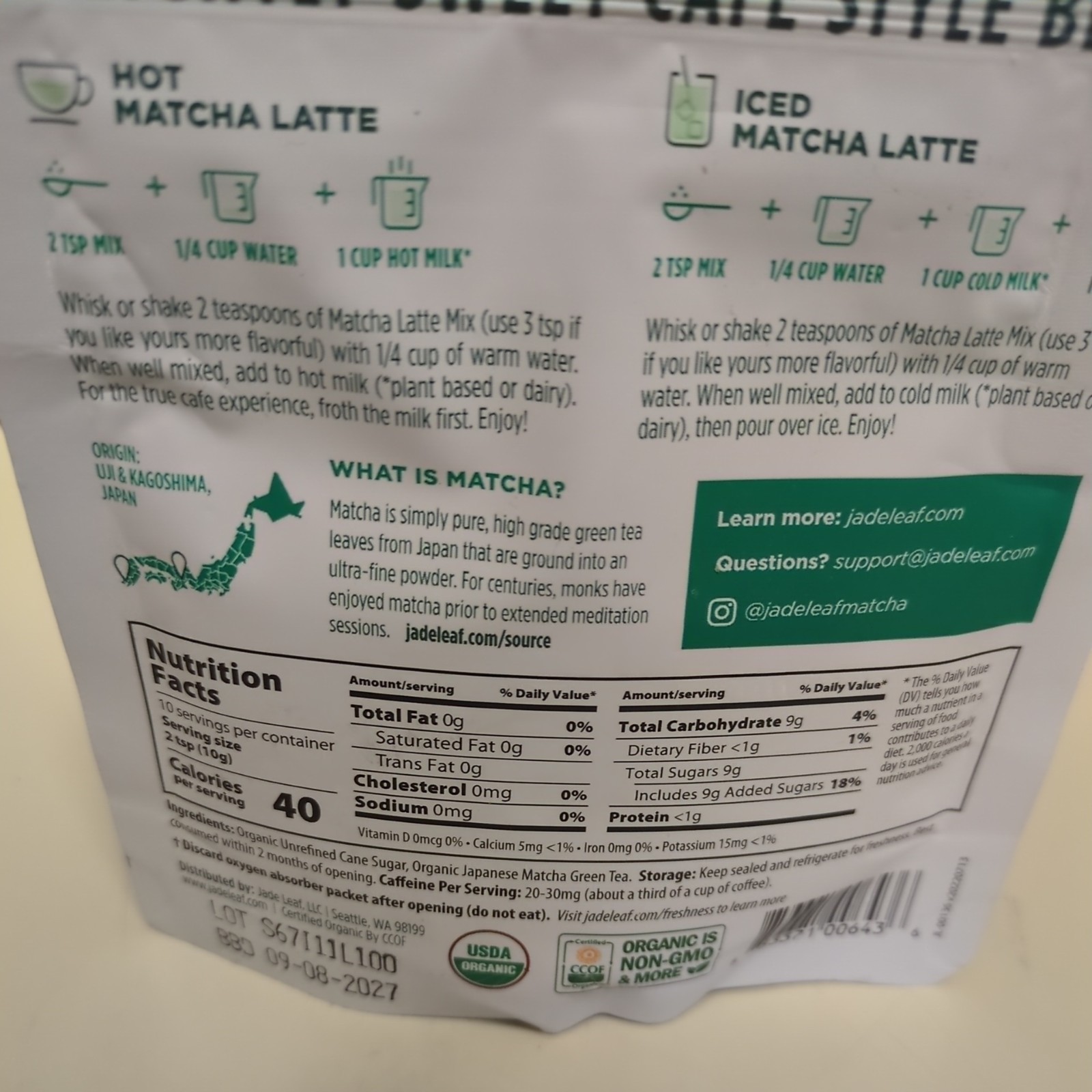 Jade Leaf Matcha, Organic Japanese Matcha Latte Mix, Powdered Tea, 3.5 Oz