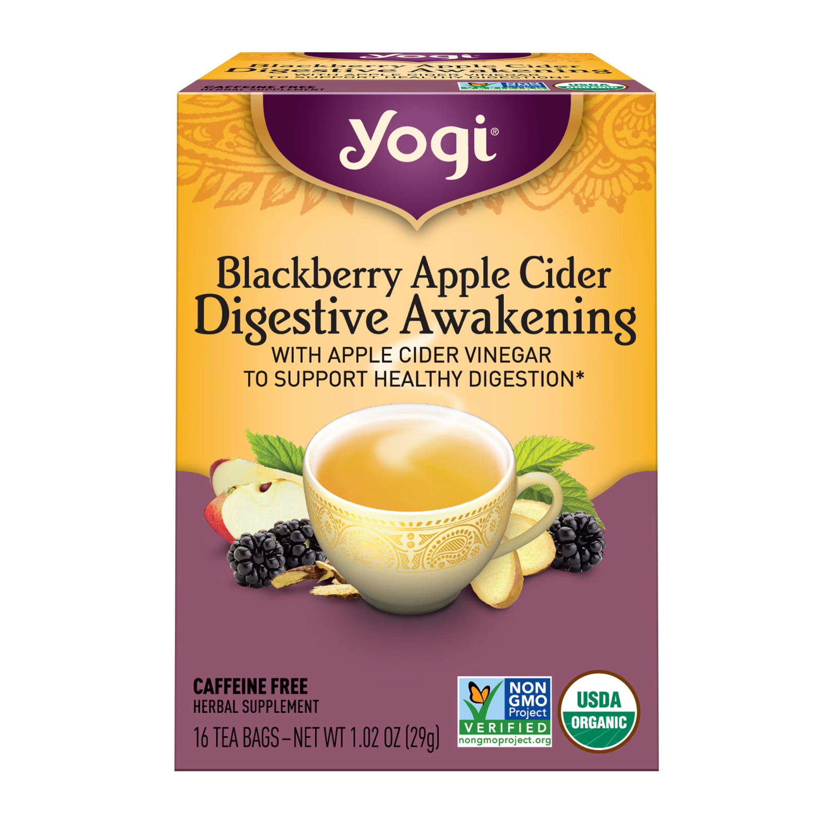 Yogi Tea Blackberry Apple Cider Digestive Awakening, Herbal Tea Bags, 16 Count