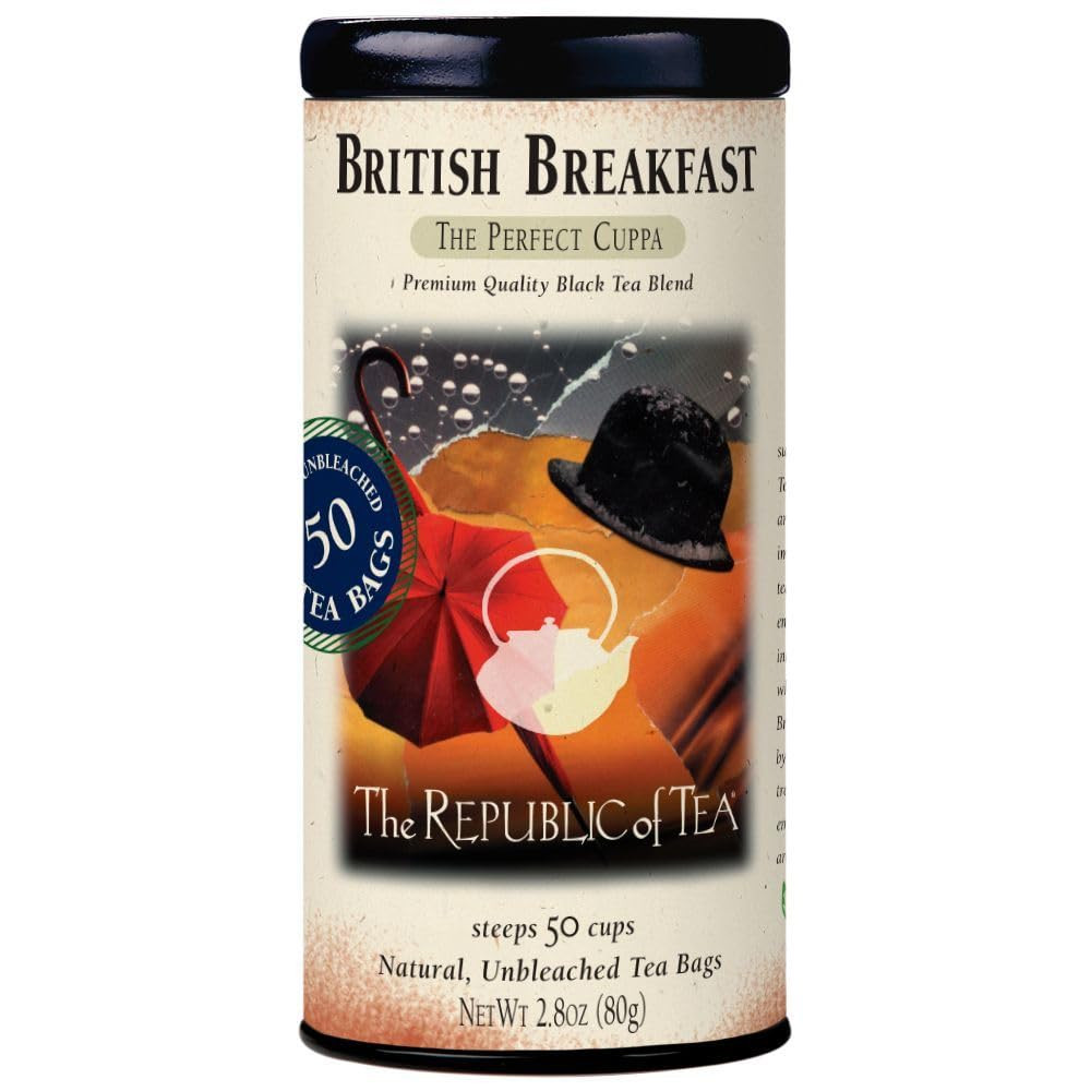 The Republic of Tea – British Breakfast Tea 2.8 Oz Tin, 50 Tea Bags, Gourmet Bla