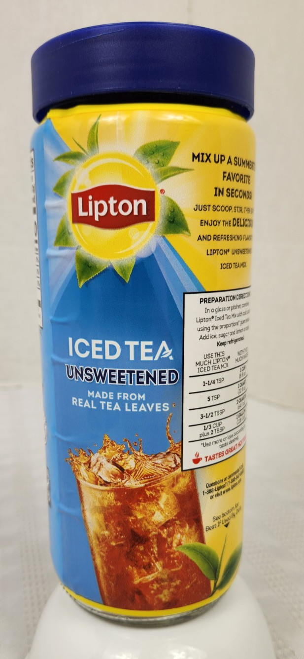 New Lipton Unsweetened Iced Tea Mix Makes 30 Quarts 3 oz Glass Jar Sealed
