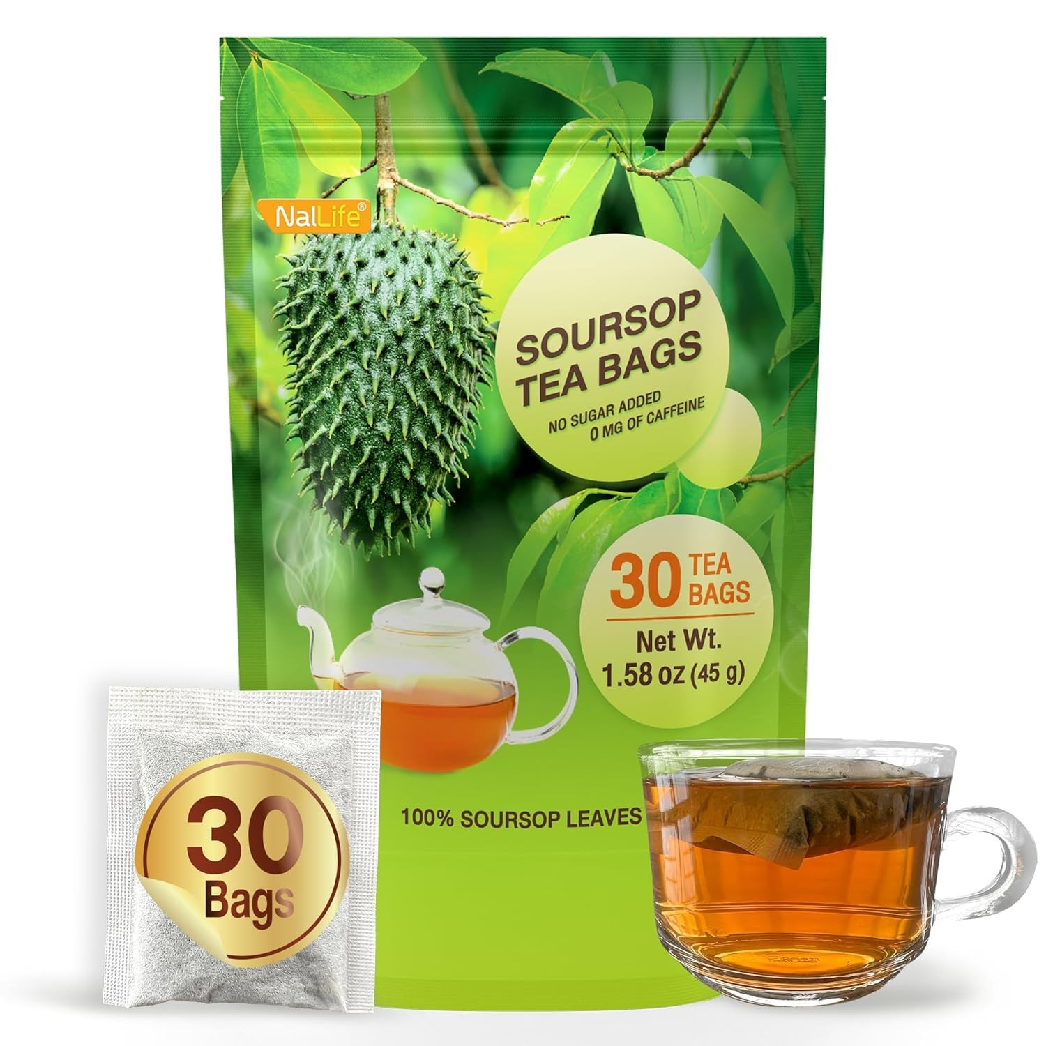 NalLife Soursop Tea Bags 30 Count Tea from 100% Soursop Leaves Caffeine Free No
