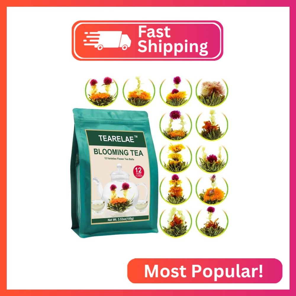 TEARELAE Blooming Tea Flowers – 12pcs Individually Sealed Flowering Balls – Hand