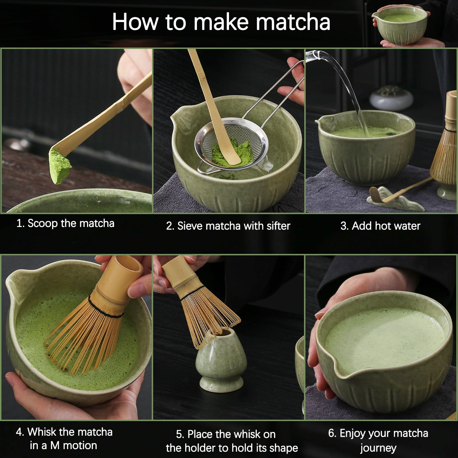 TANG PIN 10Pcs Matcha Whisk Set, 15 OZ Matcha Bowl, Matcha Whisk and Stand, S…
