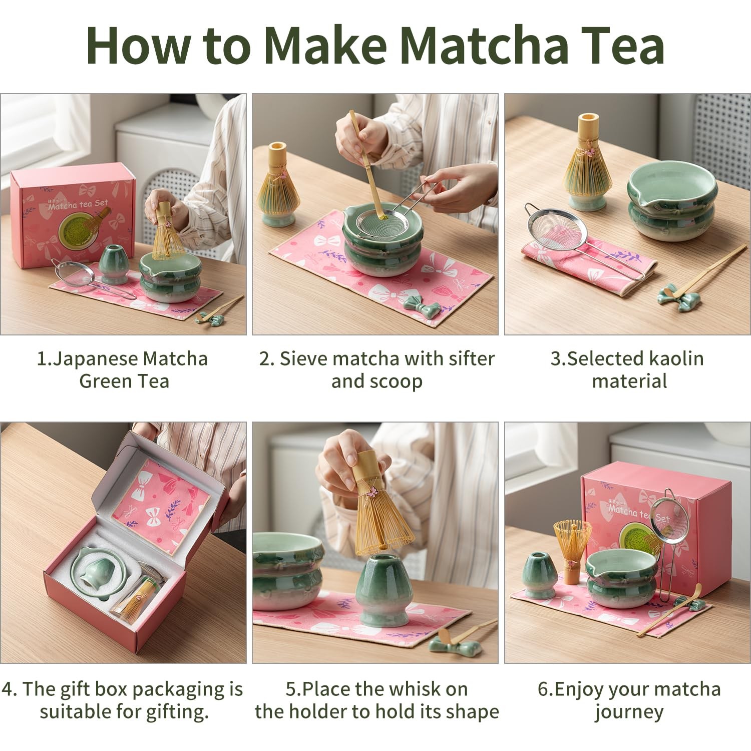 Matcha Kit 7-Pcs matcha whisk set, Measuring Spoon, Japanese Tea Making Tools…