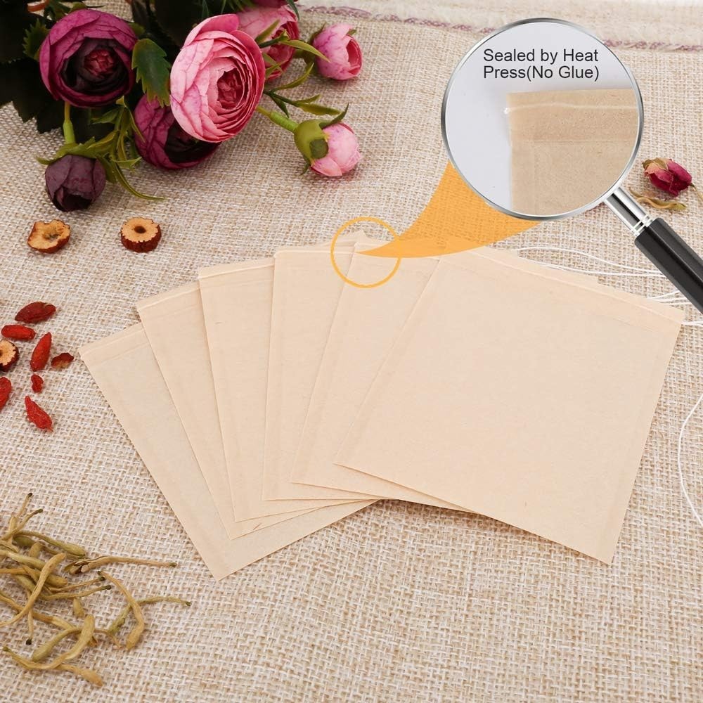 100PCS Tea Filter Bags, Disposable Tea Bags for Loose Leaf Tea, Drawstring Em…