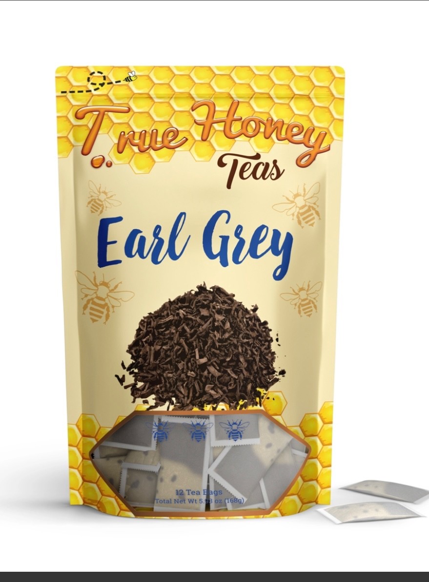 Earl Great tea with honey and cane sugar granules- True Hone Teas 12 tea bags