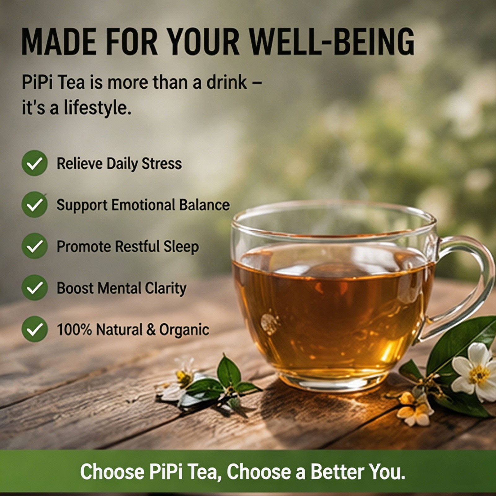 PiPi Tea Organic Oolong Tea Bags – Whole Leaf, 20 Bags (4g Each) – Cortisol &Ca1