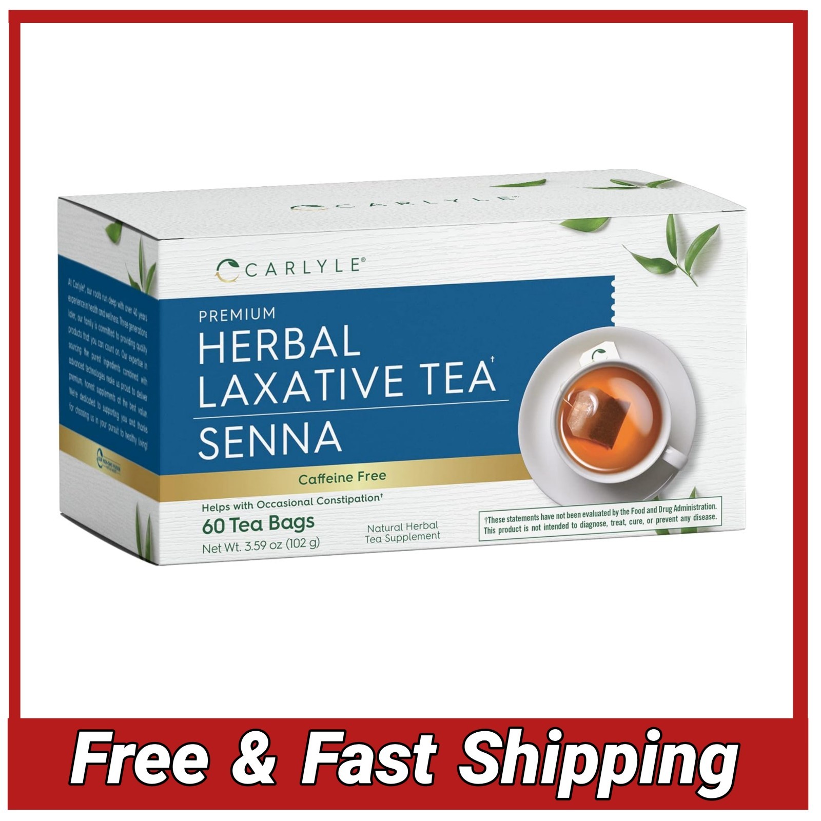 Carlyle Herbal Laxative Senna Leaf Tea – 60 Tea Bags – Constipation Relief – New