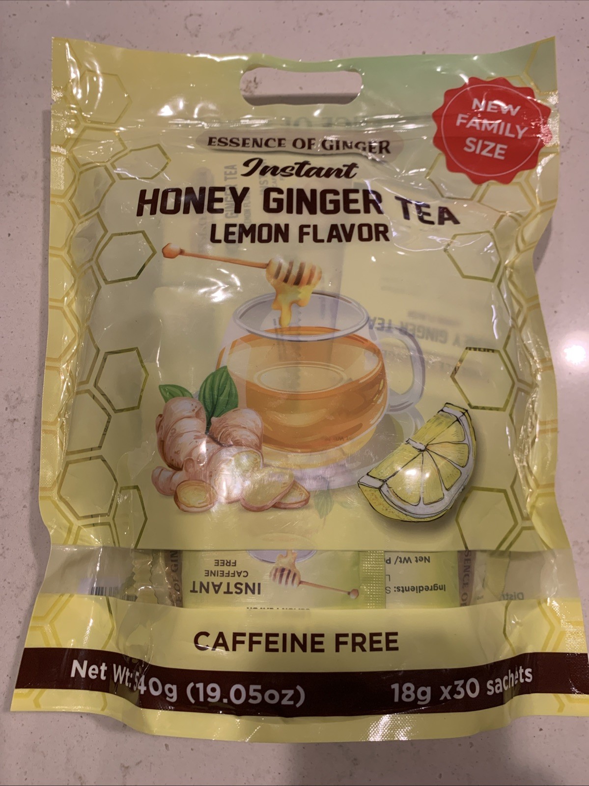 Pack of Lemon Ginger Tea Instant Ginger Honey Crystals, 30 Sachets