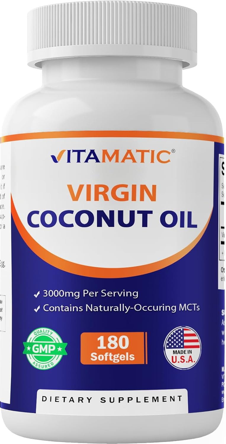 Vitamatic Virgin Coconut Oil Softgels, 3000 mg Per Serving, 60 Servings, 180…