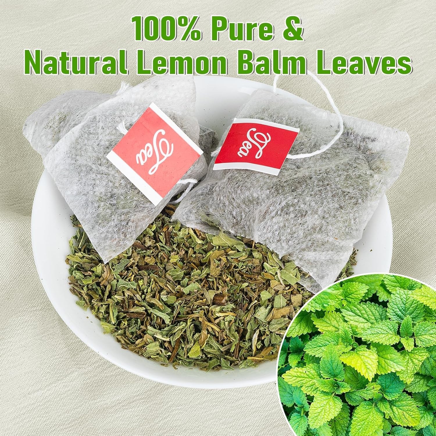 Lemon Balm Tea, 100% Pure & Natural Lemon Balm Leaves Herbal Tea Bags, Promotes