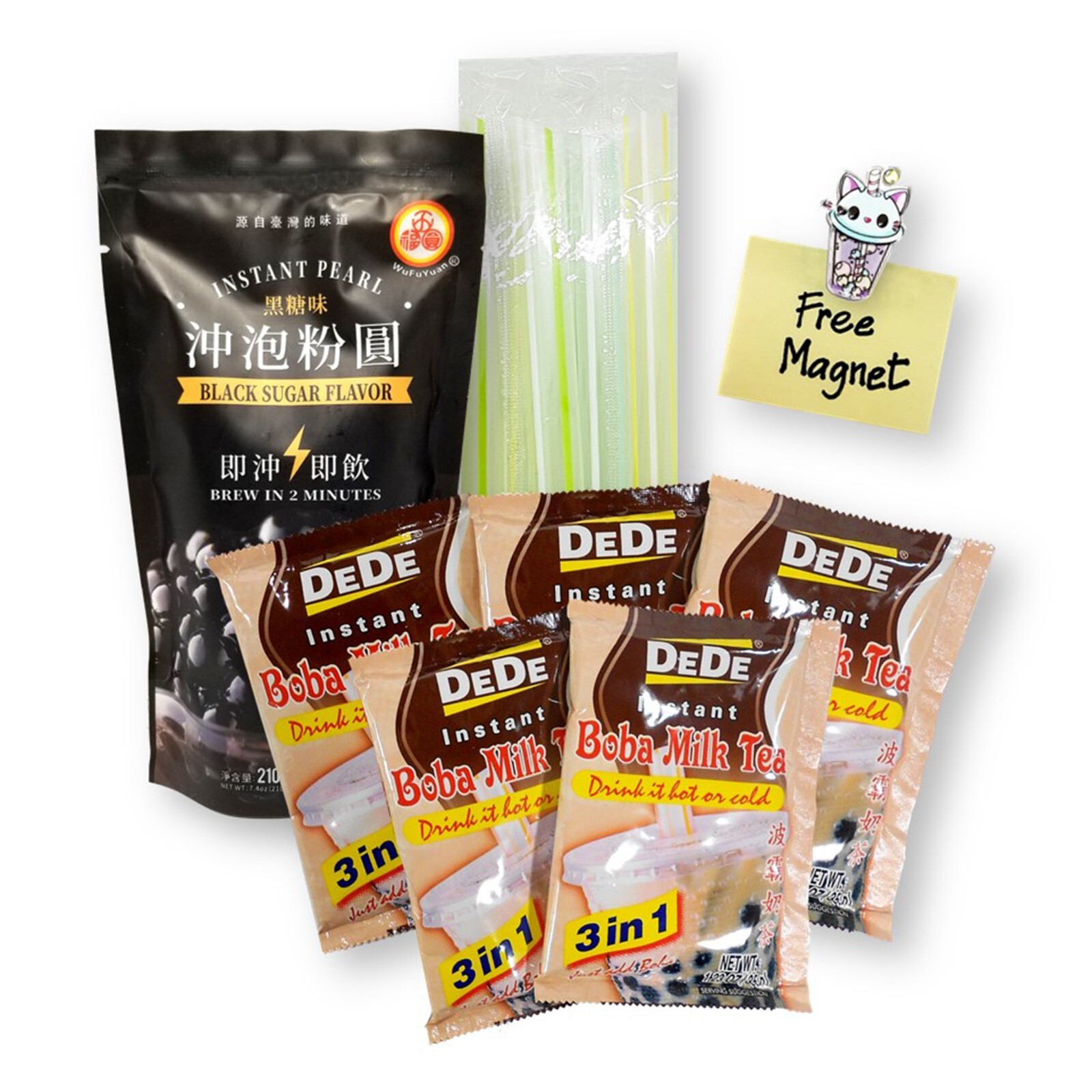 Boba Bubble Tea DIY Kit DeDe Milk Tea, WFY Instant Black Tapioca Pearls & Straws