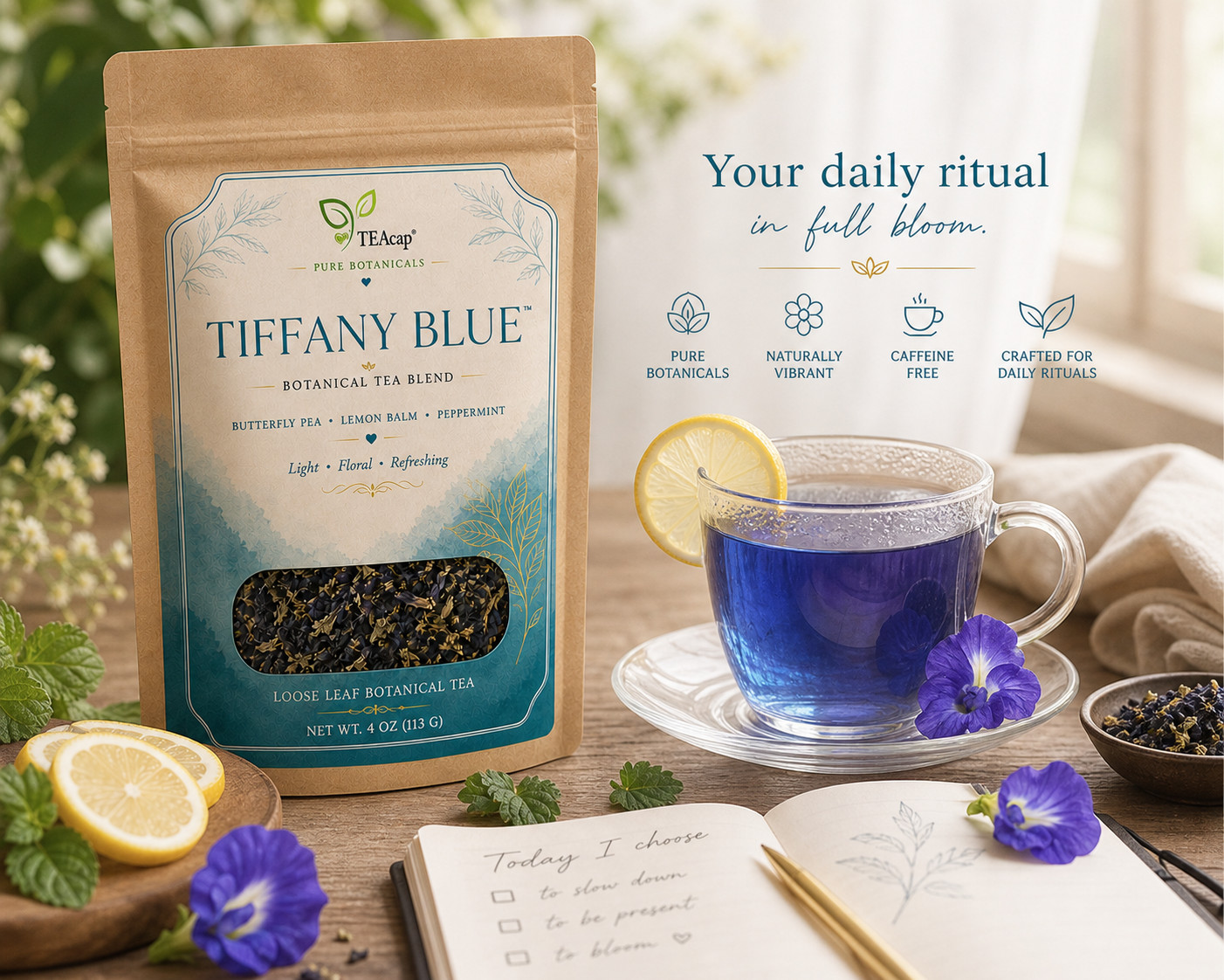 Gourmet Loose Tea A Blend of Peppermint, Butterfly Pea Flower Lemon Balm 3.5 OZ