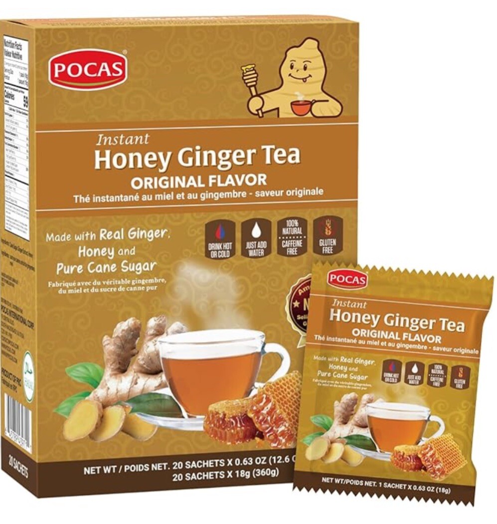 Pocas Ginger Tea With Honey Instant 12.6oz (20 bag) with Real Ginger NIP