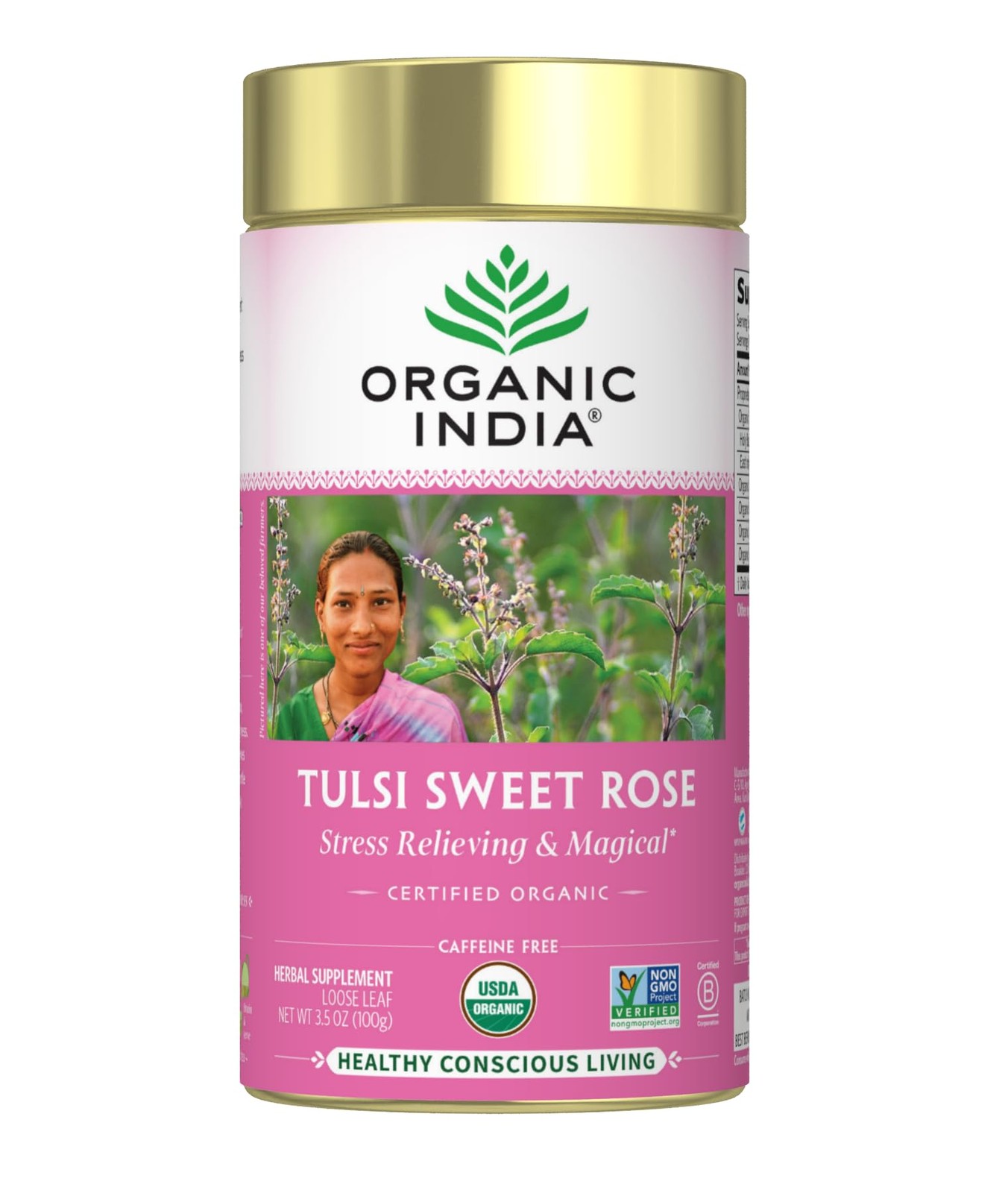 Caffeine Free Tulsi Sweet Rose Tea Bags 3.5 Ounce Relaxing Floral Blend