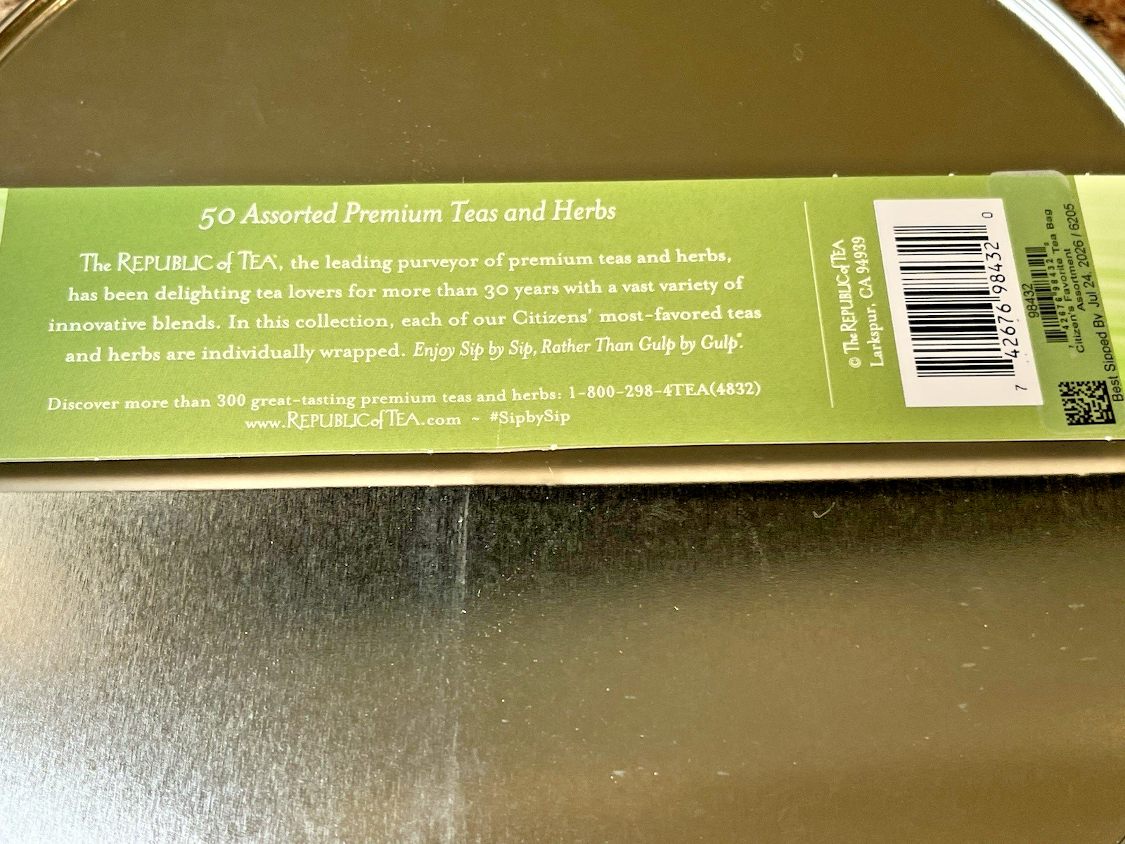 The Republic Of Tea Premium Assortment Teas & Herbs 50 Individual Wrapped In Tin