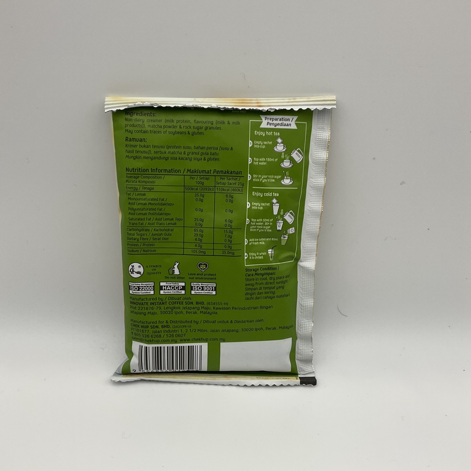Chek Hup Premix Matcha Vanilla Latte (23 g X 6’s) 2 Boxes