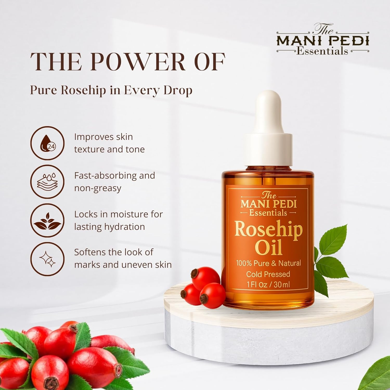 TMPE Rosehip Oil for Face. 100% Pure, Natural, Cold-Pressed & Organic. Natural W