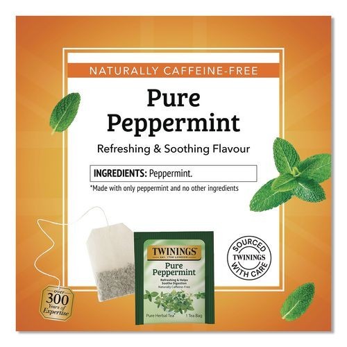 TWININGS Tea Bags, Pure Peppermint, 0.07 oz Tea Bag, 50/Box