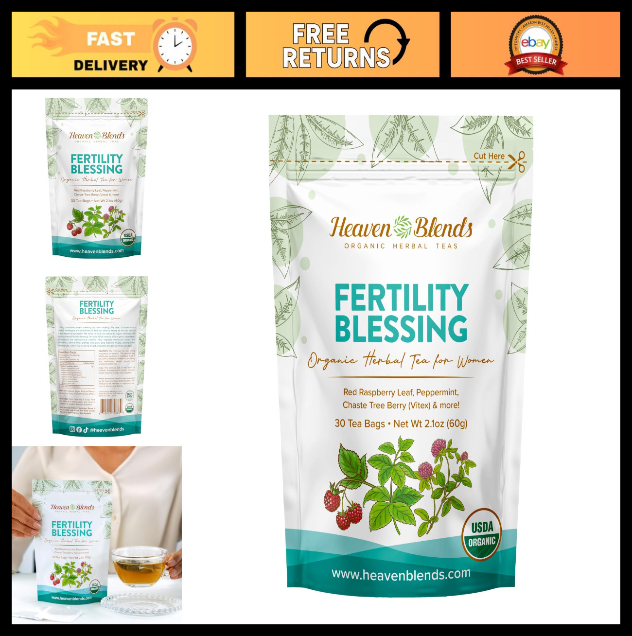 Heaven Blends Fertility Blessing Tea for Women – Red Raspberry Leaf