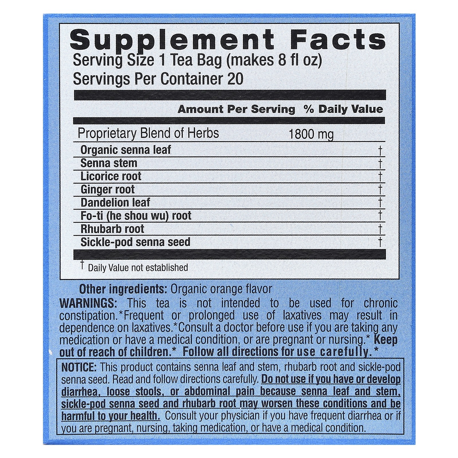 Herbal Laxative, Caffeine Free , 20 Tea Bags, 1.27 oz (36 g)
