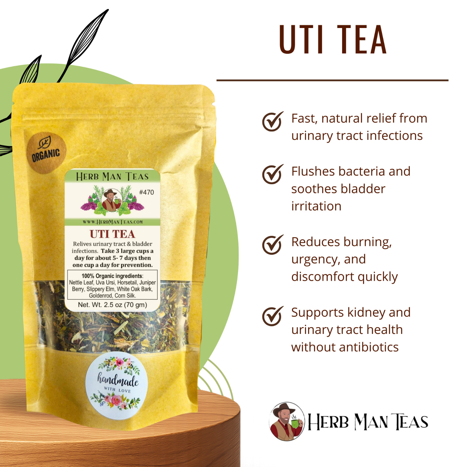 UTI TEA -Stop the burning pain! Cleanses the bladder, improves kidney function.