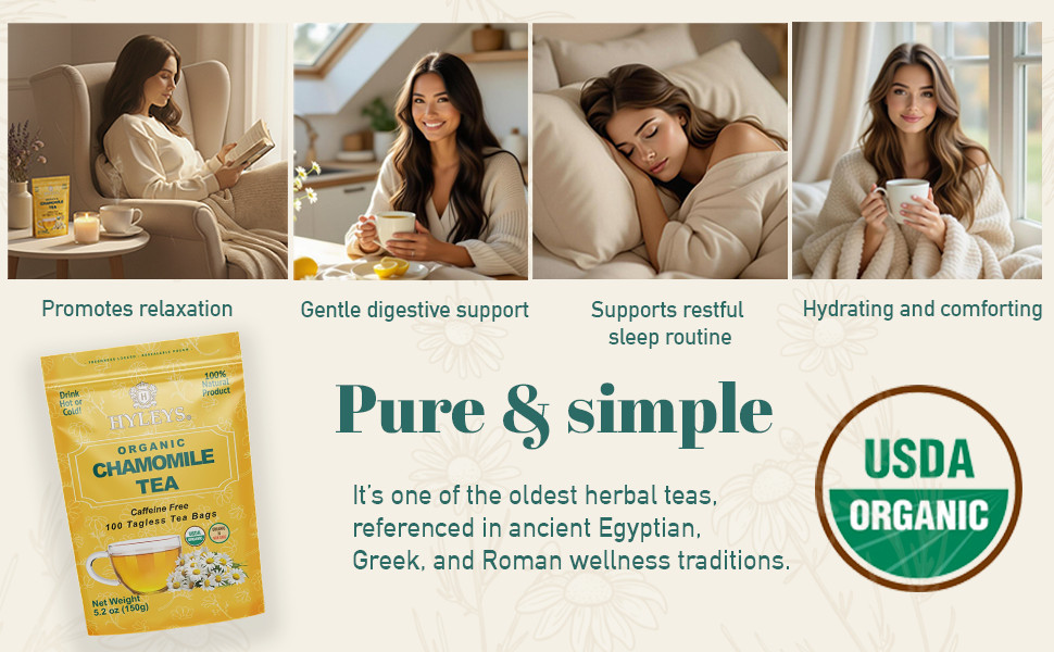Hyleys Chamomile Tea Organic – 100 Tea Bags – Caffeine Herbal Tea