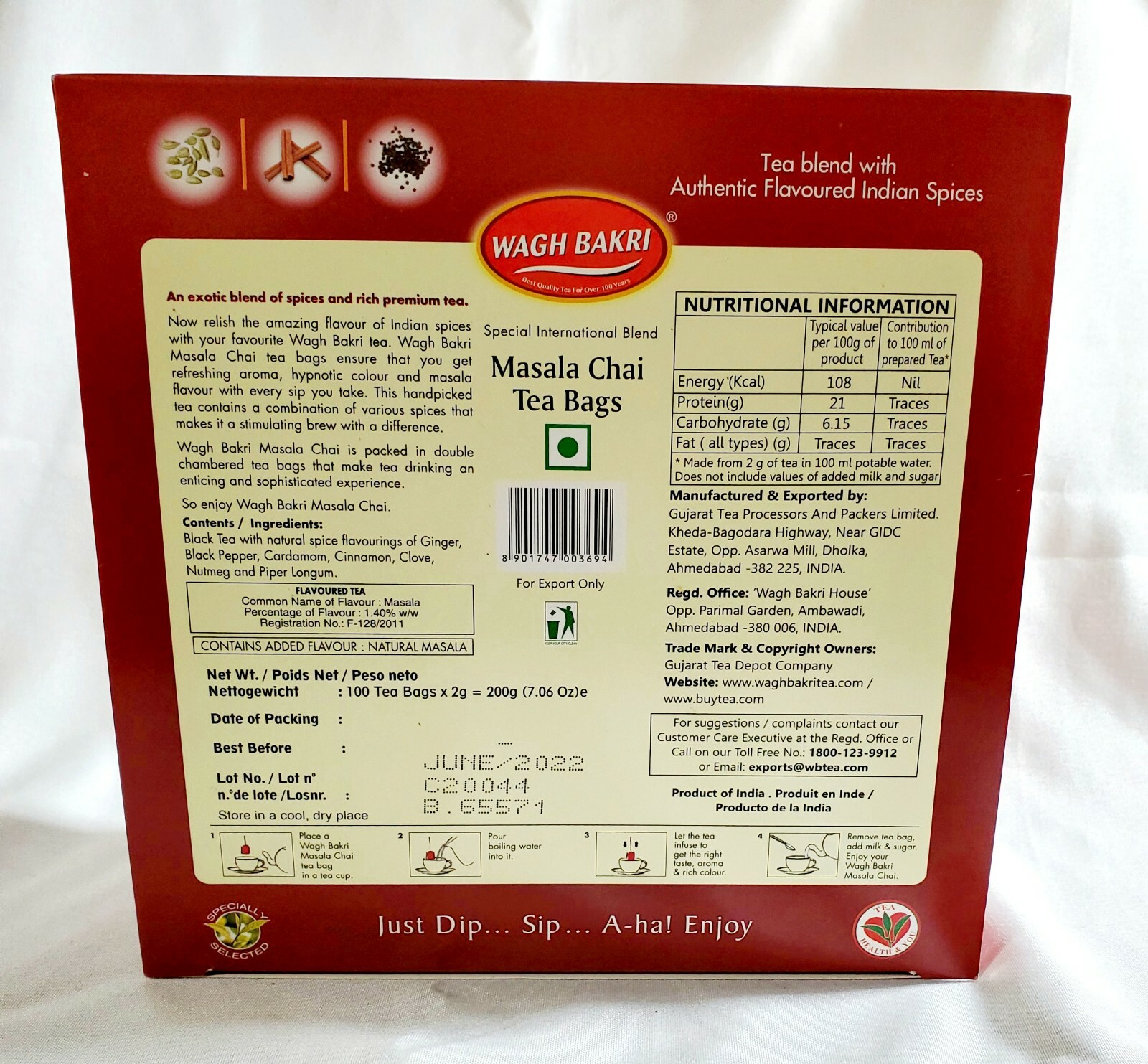 Wagh Bakri Masala Chai 100 Masala Chai Tea Bags- USA Seller