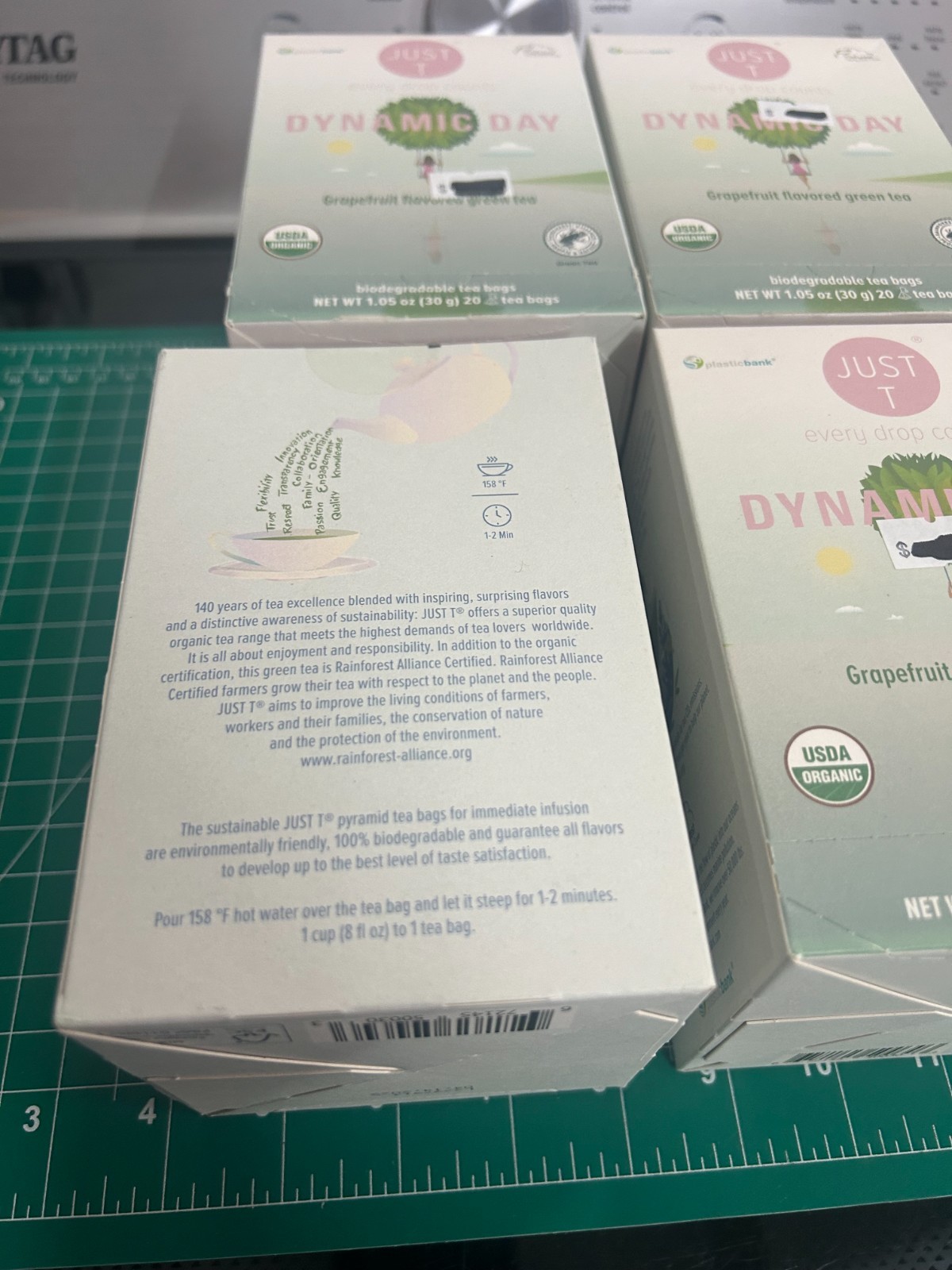 4-pack lot 20CT JUST T Dynamic Day Grapefruit flavored organic GREEN tea