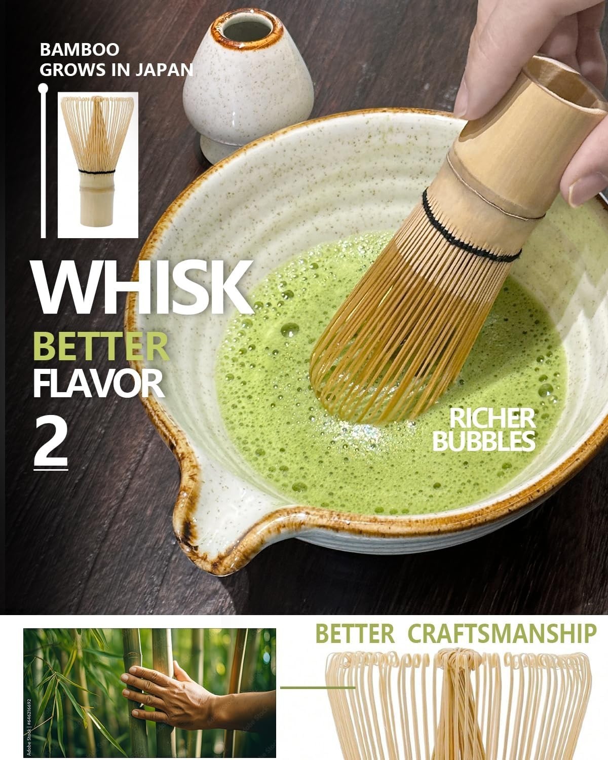 Matcha Whisk Set with Bowl, Bamboo Whisk, Scoop, Sifter, Matcha Whisk Holder