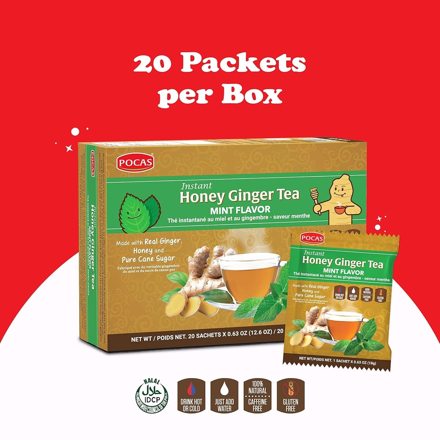 Honey Ginger Instant Tea Powder, Mint Flavor, Real Ginger Extract & Sweetener…