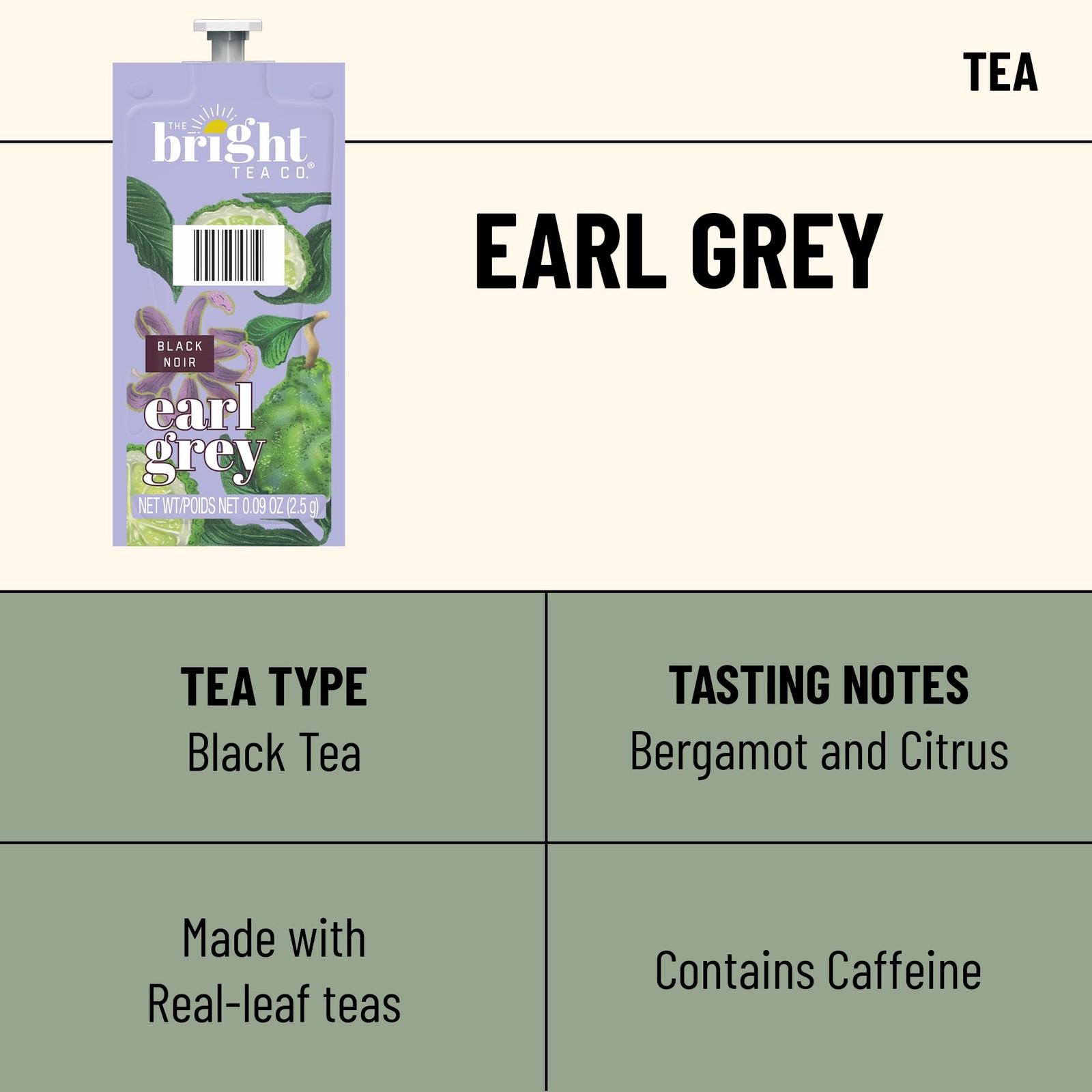 THE BRIGHT TEA CO., Earl Grey Tea Freshpacks for MARS DRINKS Brewer, 20 Packets